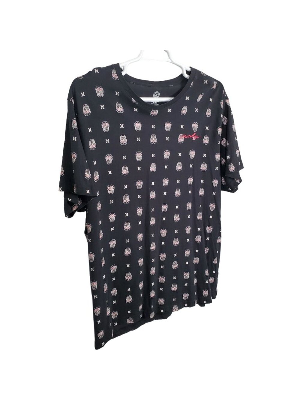 Hurley XXL Mens Shirt Graphic Tee Black Sugar Skull Allover Print Short Sleeve - Picture 2 of 8